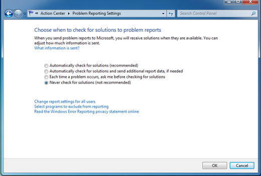 Cum dezactivam mesajul â€žCheck for solutions to problem reportsâ€ in Windows 7!