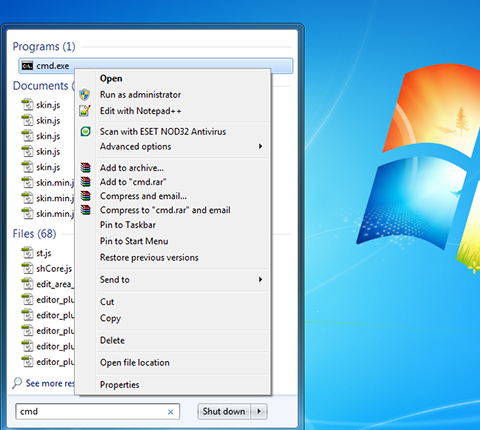 Command Prompt in WINDOWS 7