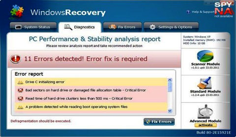 Windows Recovery – un fals program antispyware
